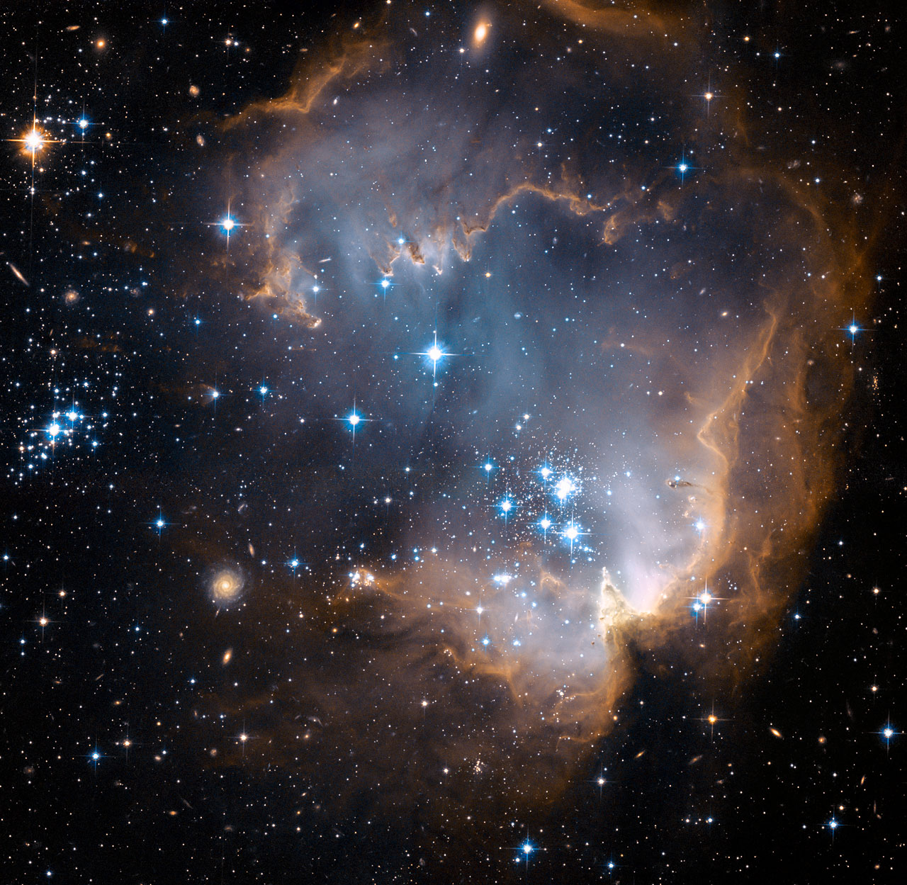 N90 nebula, "New stars shed light on the past" by ESA/Hubble